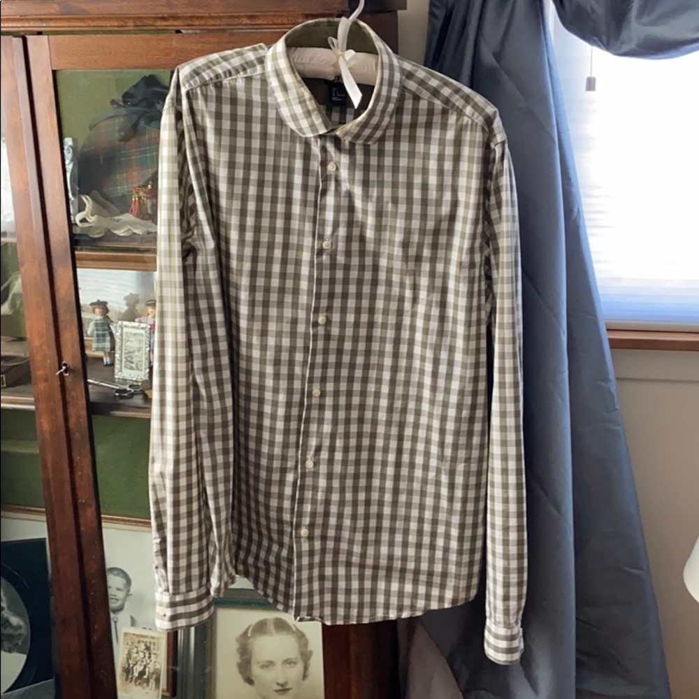 H&M Army Green Plaid Collared Shirt